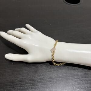 Michael Kors Gold Tone 925 Pave Heart Link MK Logo Sterling Silver Bracelet